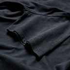 Black stone-wash heavyweight cotton T-shirt fabric and garment detail