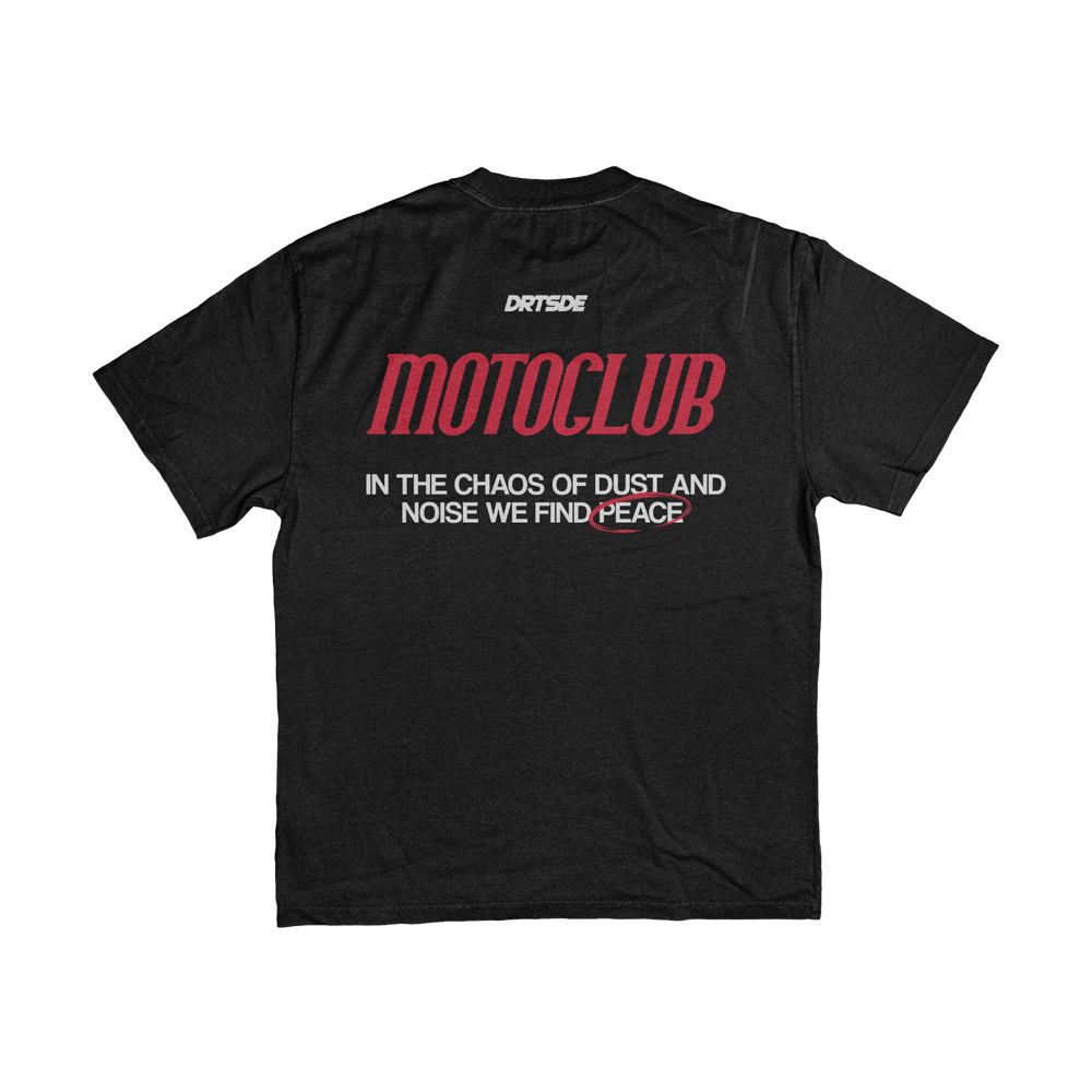 Back view of the black Dirtside Co Motoclub graphic T-shirt