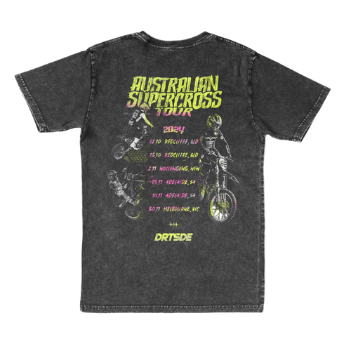Back view of the Australian Tour motocross graphic T-shirt from Dirtside Co